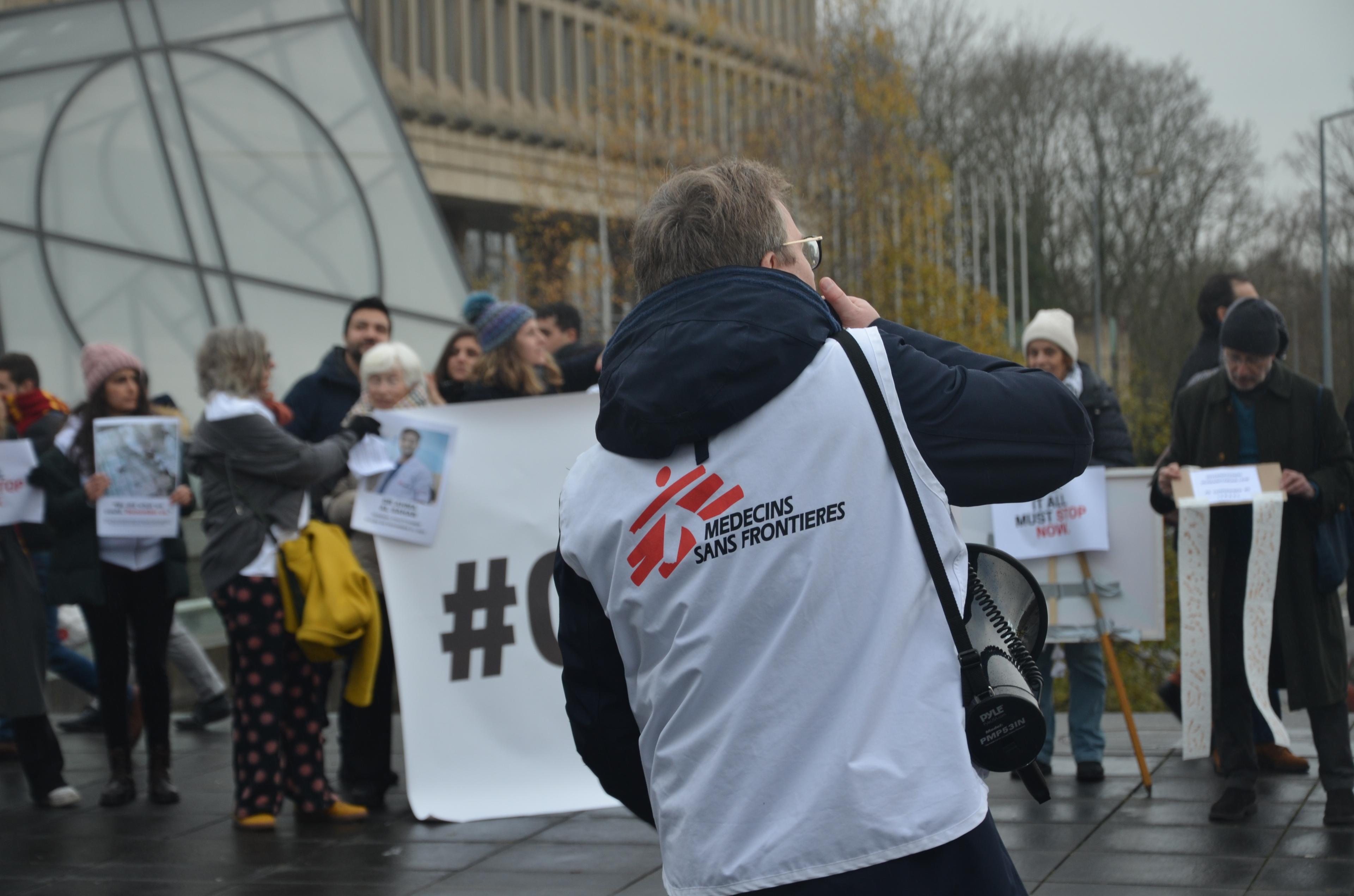 Thomas Kauffmann au rassemblement pour Gaza à Luxembourg. 18 décembre, 2023 © MSF