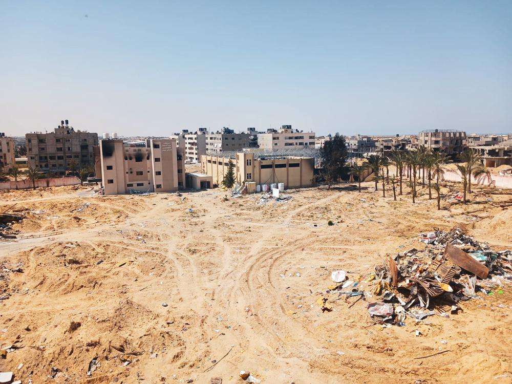Bâtiments détruits à Khan Younis, dans le sud de la bande de Gaza, en mai 2024. © MSF