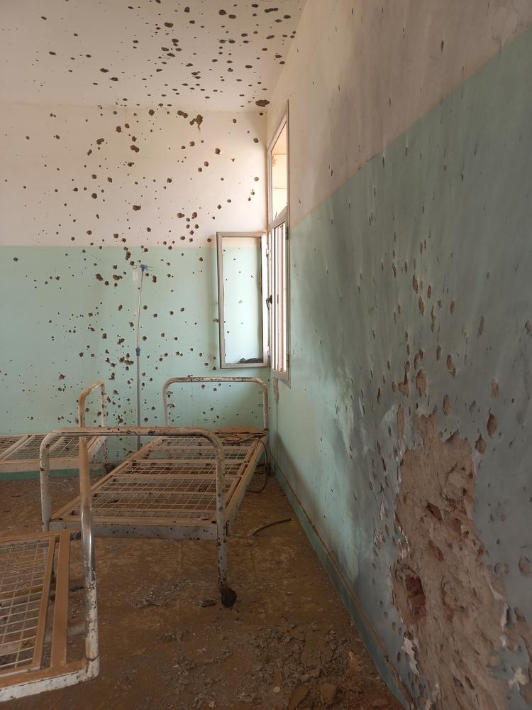 The walls of a maternity ward in an MSF-supported health facility, sprayed with bullet holes following a storming and looting incident. ©MSF 