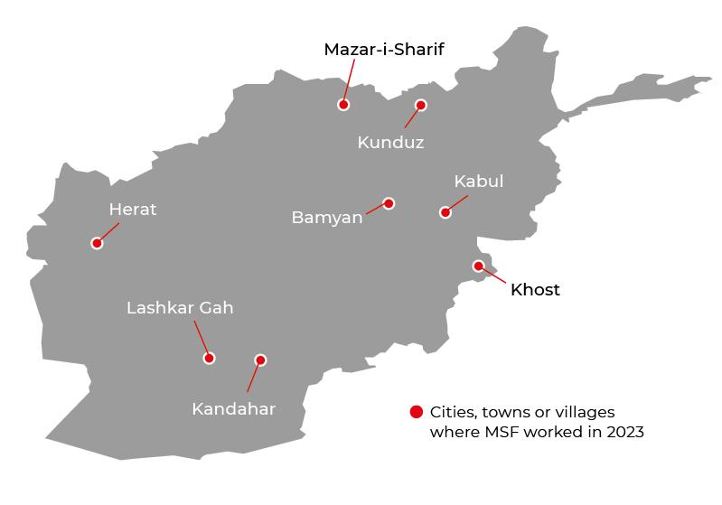 Villes où MSF était présent en 2023