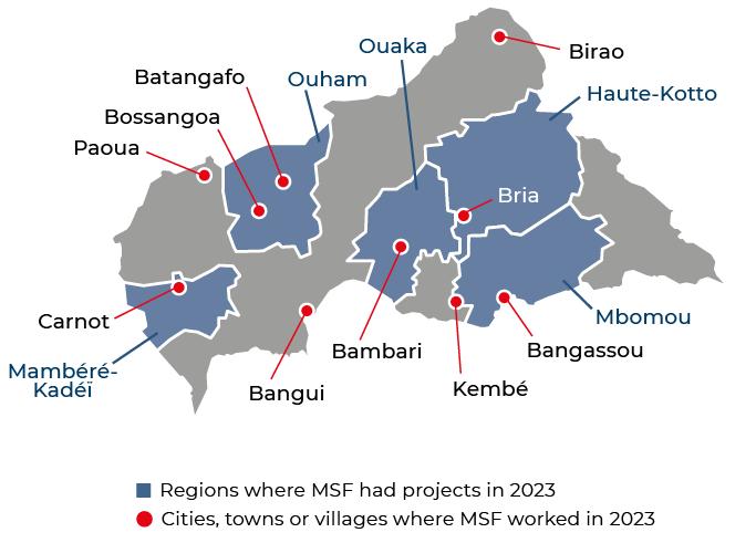 Régions où MSF était présente en 2023