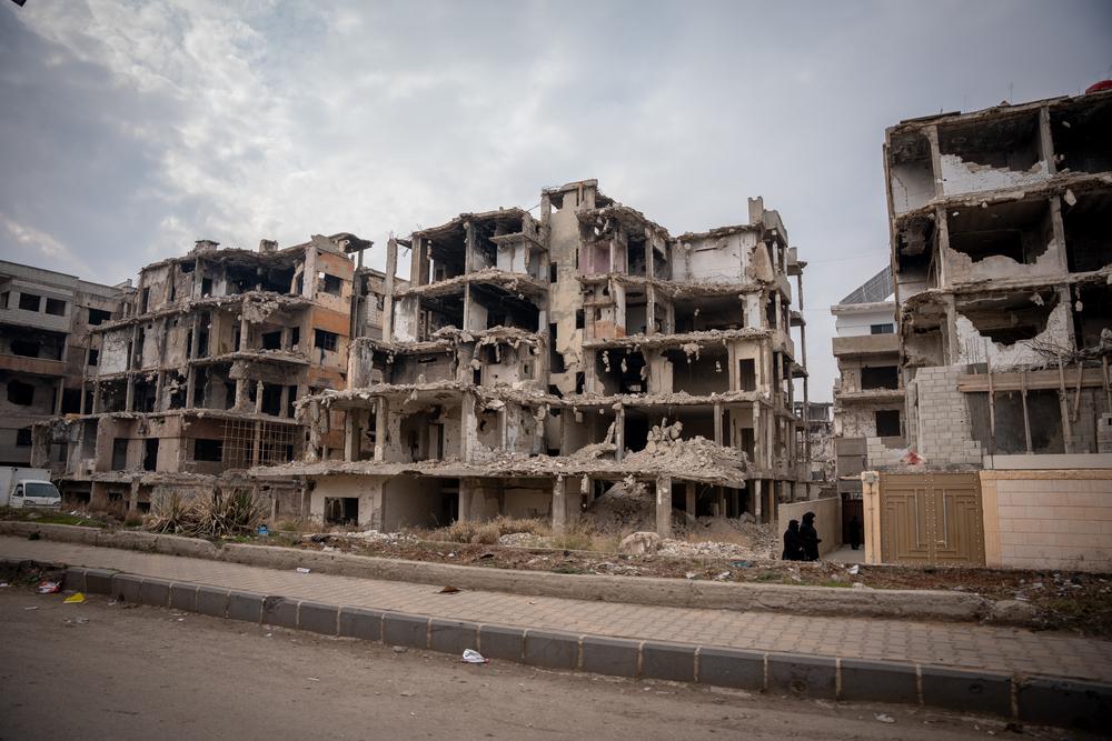 Une scène générale d'une maison détruite par le conflit qui dure depuis 13 ans dans la ville de Homs, en Syrie. 