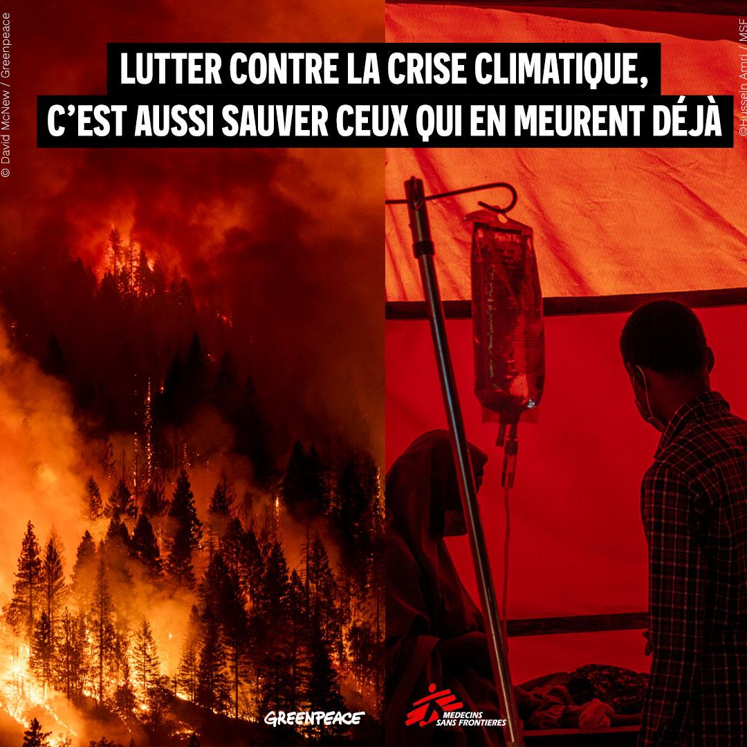 Lutter contre la crise climatique c'est aussi sauver ceux qui en meurent déjà © David McNew / Greenpeace, ©Hussein Amri / MSF