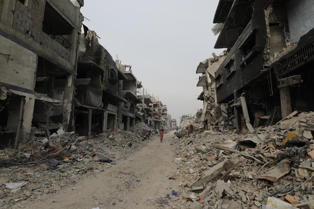 Rues et bâtiments détruits à Beit Lahia, dans le nord de Gaza.