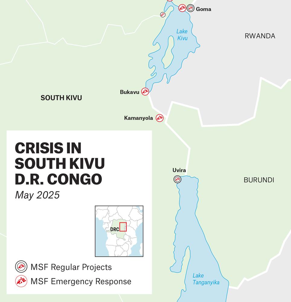 Carte des activités MSF en RDC, 2025.