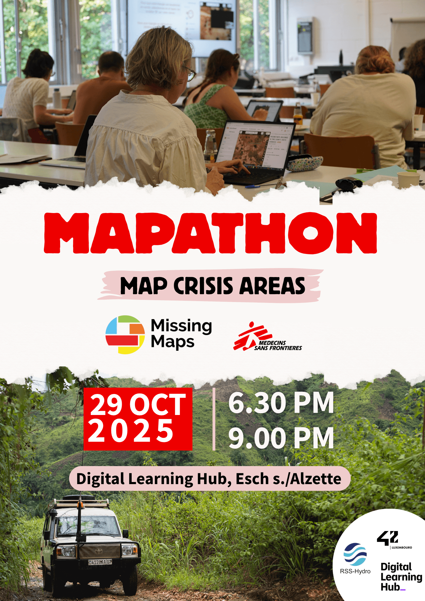 Mapathon map crisis areas 29 october 2025 digital learning hub Esch Luxembourg