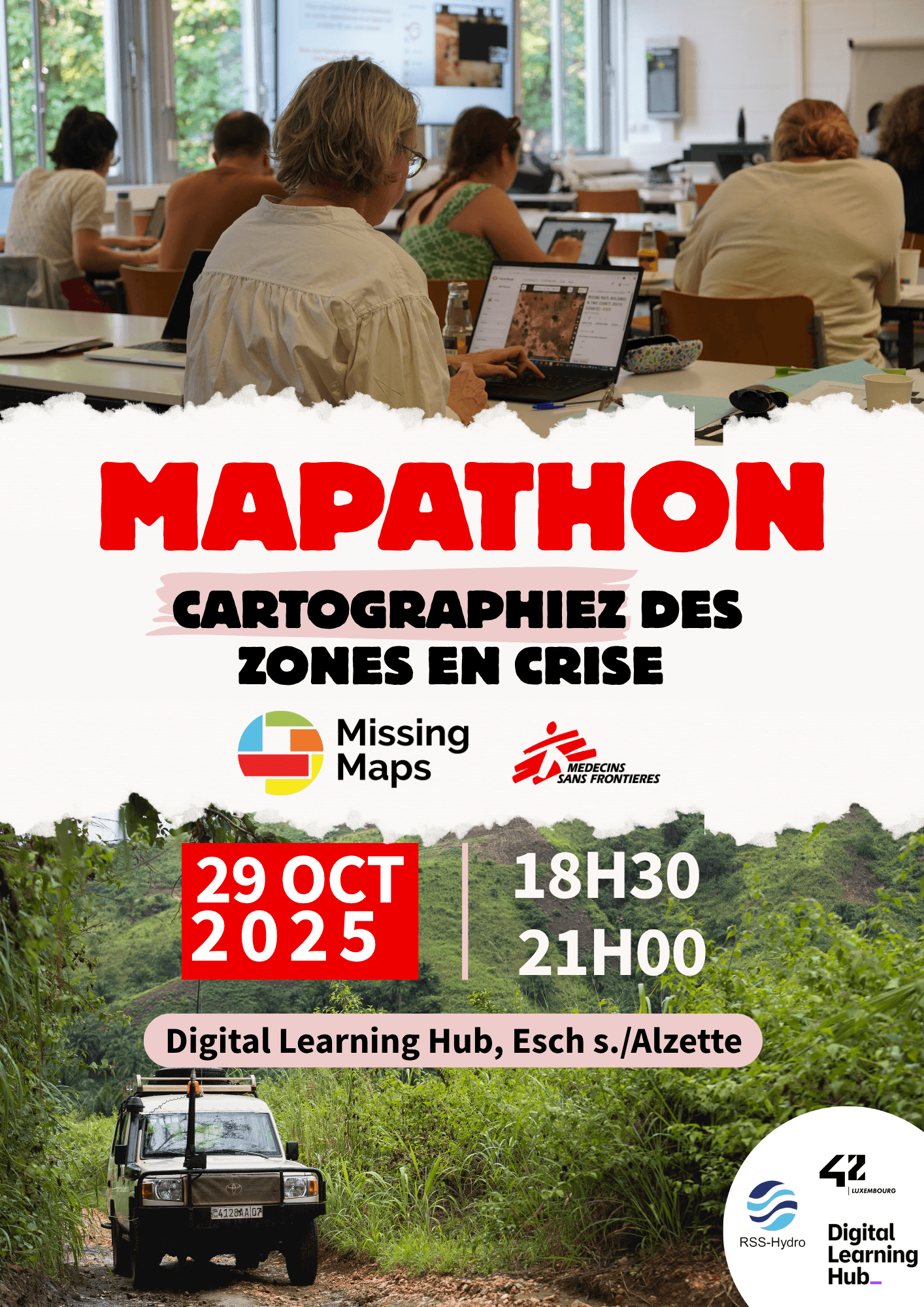 Mapathon cartographiez des zones en crises 29 octobre 2025 digital learning hub Esch Luxembourg