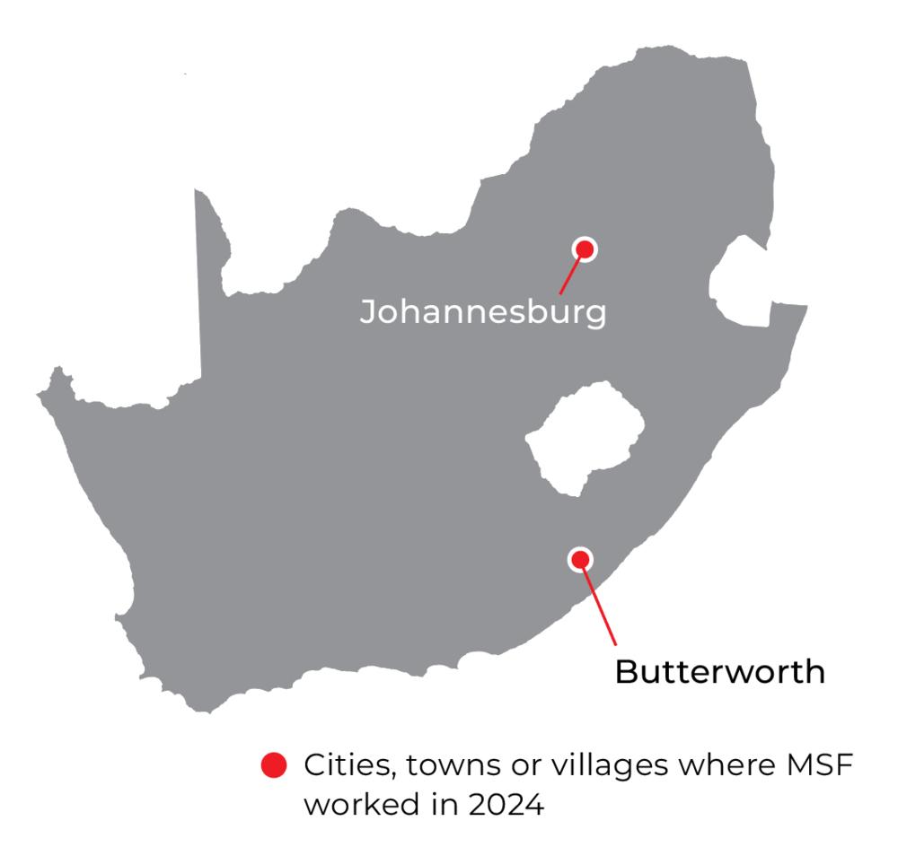 Map of Médecins Sans Frontières activities - South Africa, 2024