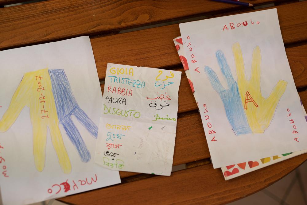 Quelques dessins réalisés par les jeunes migrants lors du laboratoire psycho-éducatif au centre d'accueil pour mineurs migrants d'Agrigente