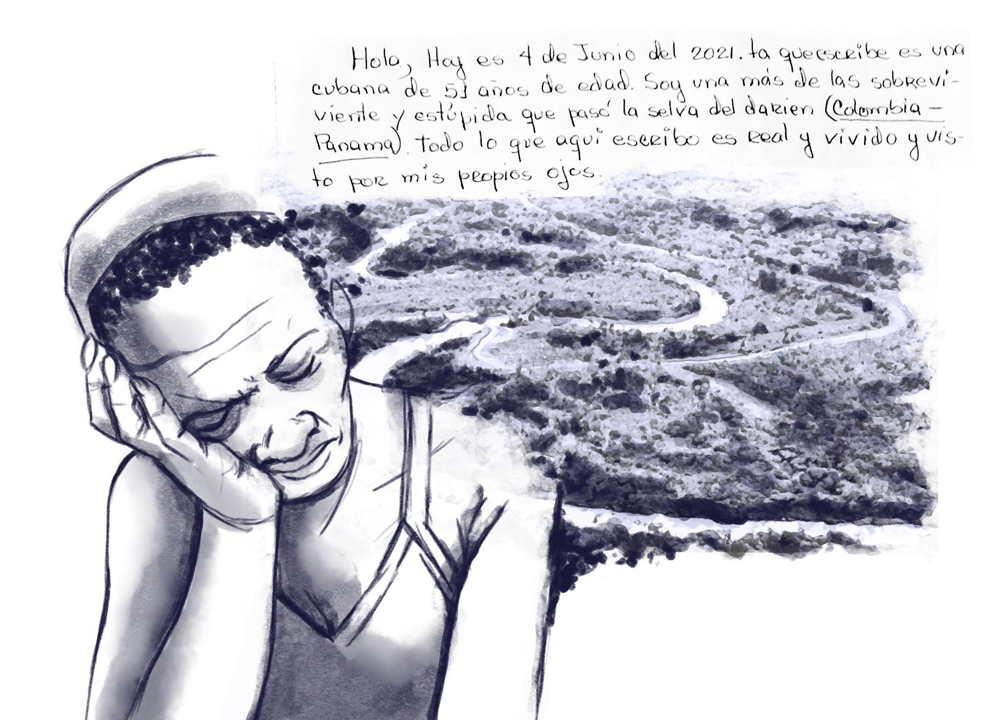 A partir de l'histoire racontée par une cubaine de 51 ans qui a survécu au Darien, voici une représentation de ce qu'elle a vécu en s'inspirant. 