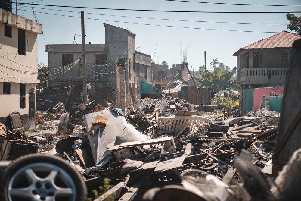 Many buildings were damaged or destroyed in Les Cayes by the earthquake of 14 August.