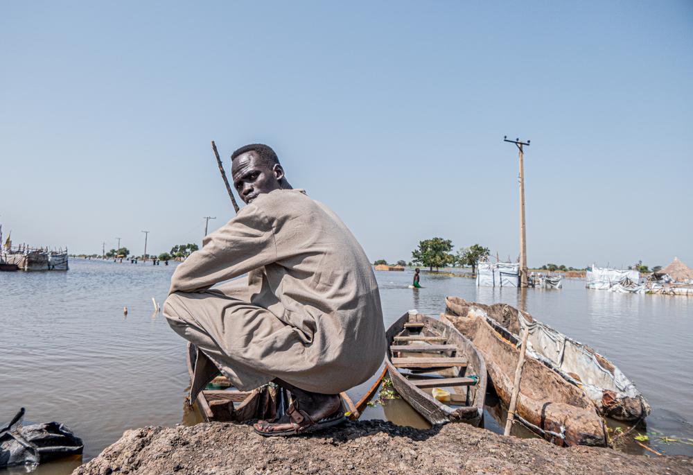 Johnson Gailuak, displaced by the floods. He now lives in Makuany, Rubkona, Unity State. 