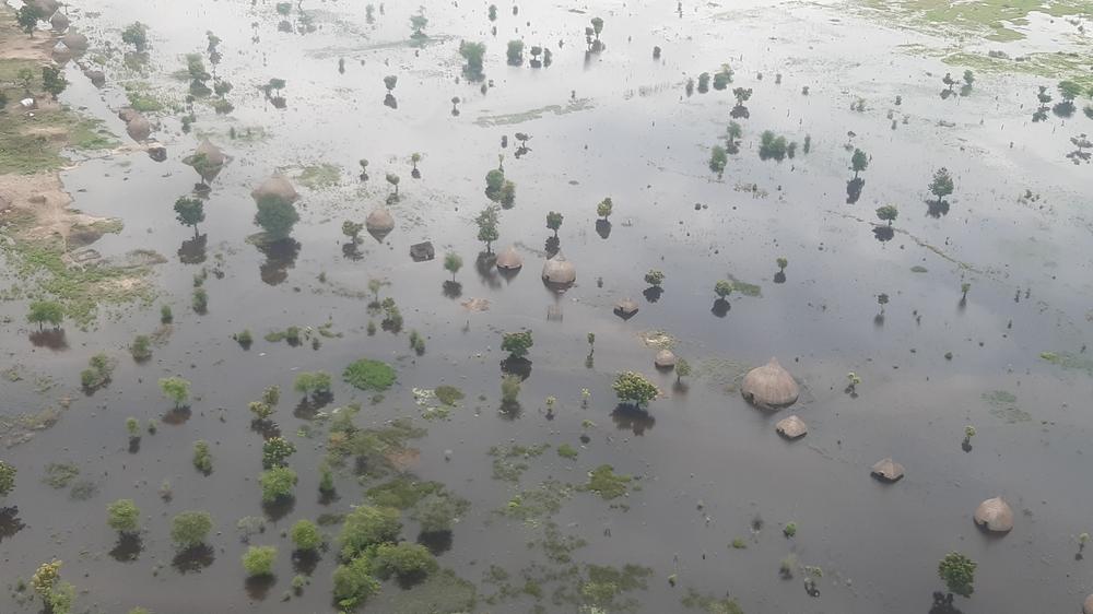 Aerial view of the flood-affected town of Bentiu, Unity State, in October 2021. 