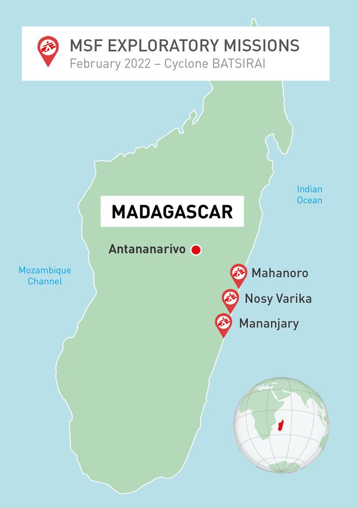 Map of MSF exploratory missions after Cyclone Batsirai - February 2022 