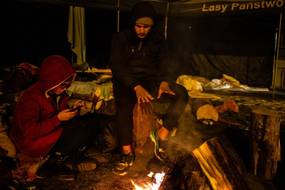 Crossing the border with Ukraine. Refugees who fled Ukraine at a makeshift humanitarian point. 1 March 2022.  Poland, Hrebenne. 