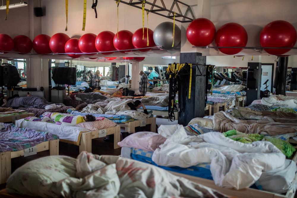 Gymnasium in the city of Uzhhorod, a city bordering Slovakia in the Transcarpathia region, converted into a shelter by its owner to provide accommodation for those displaced by the war in Ukraine. 6 March 2022 