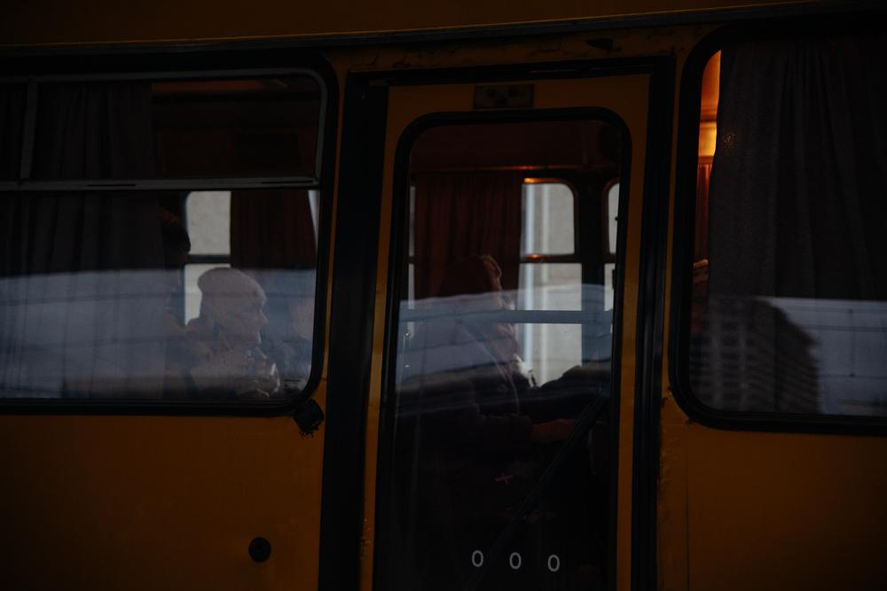 Patients with psychiatric and neurological disorders, just after disembarking the MSF medical, wait to be transferred to hospitals in Kyiv. MSF evacuated them from an overcrowded mental health facility in Kharkiv city, eastern Ukraine. 