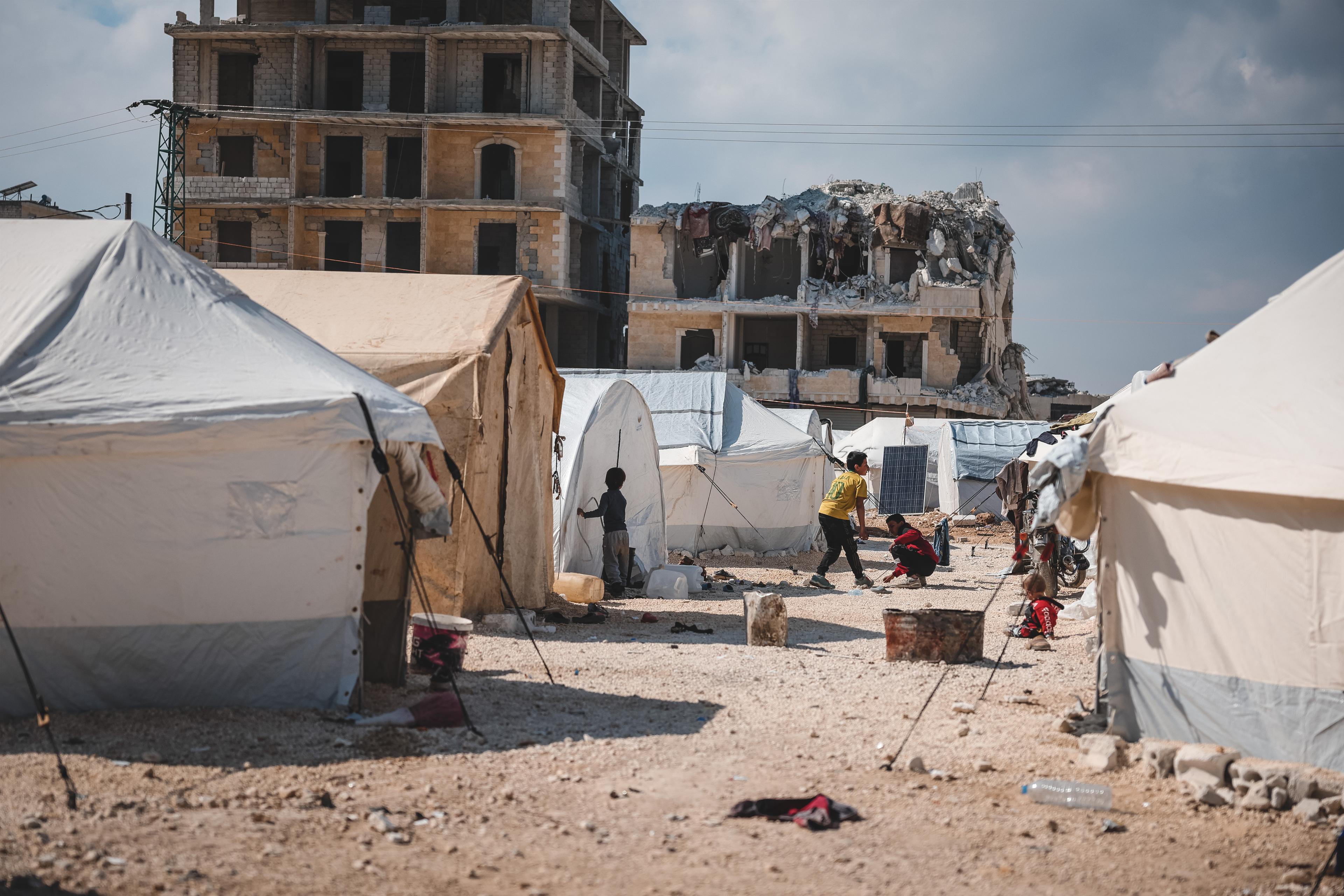 View of a reception centre for earthquake victims. 