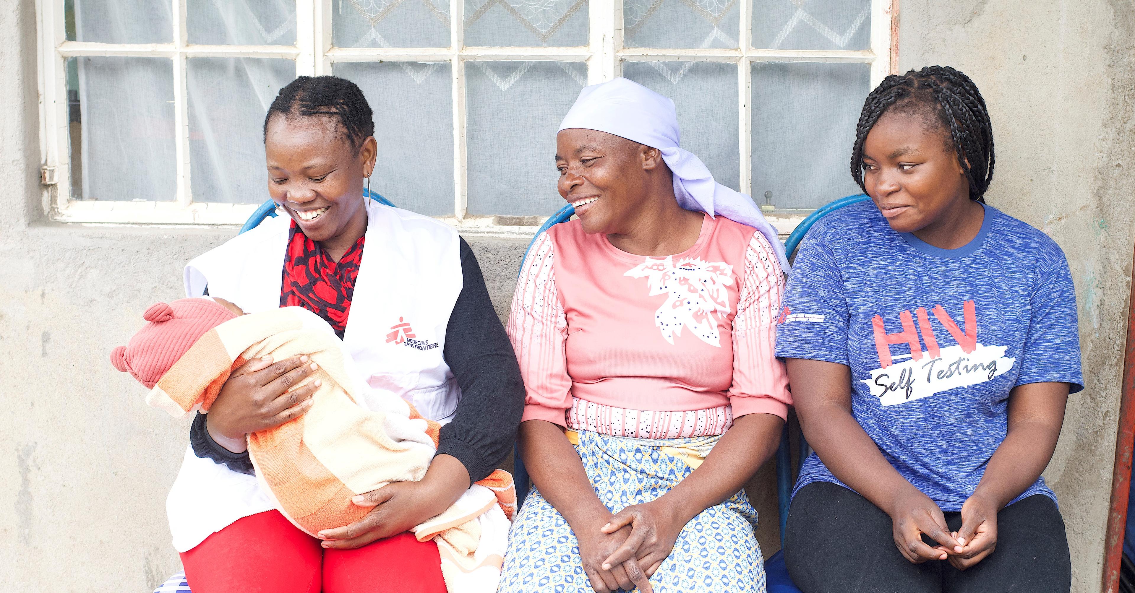 MSF social worker Relative Chitungo welcomed Marvellous, right, on the first day she entered the MSF Edith clinic seeking support for her pregnancy in Mbare 