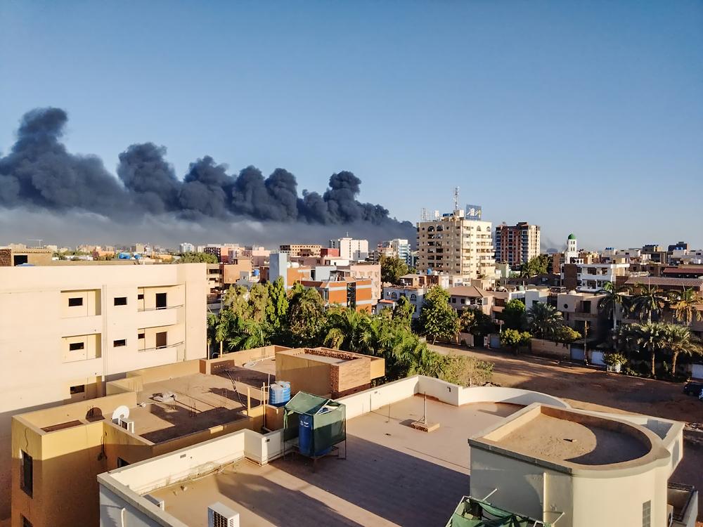 Aerial view of the fighting and violence that broke out in Khartoum, Sudan. 