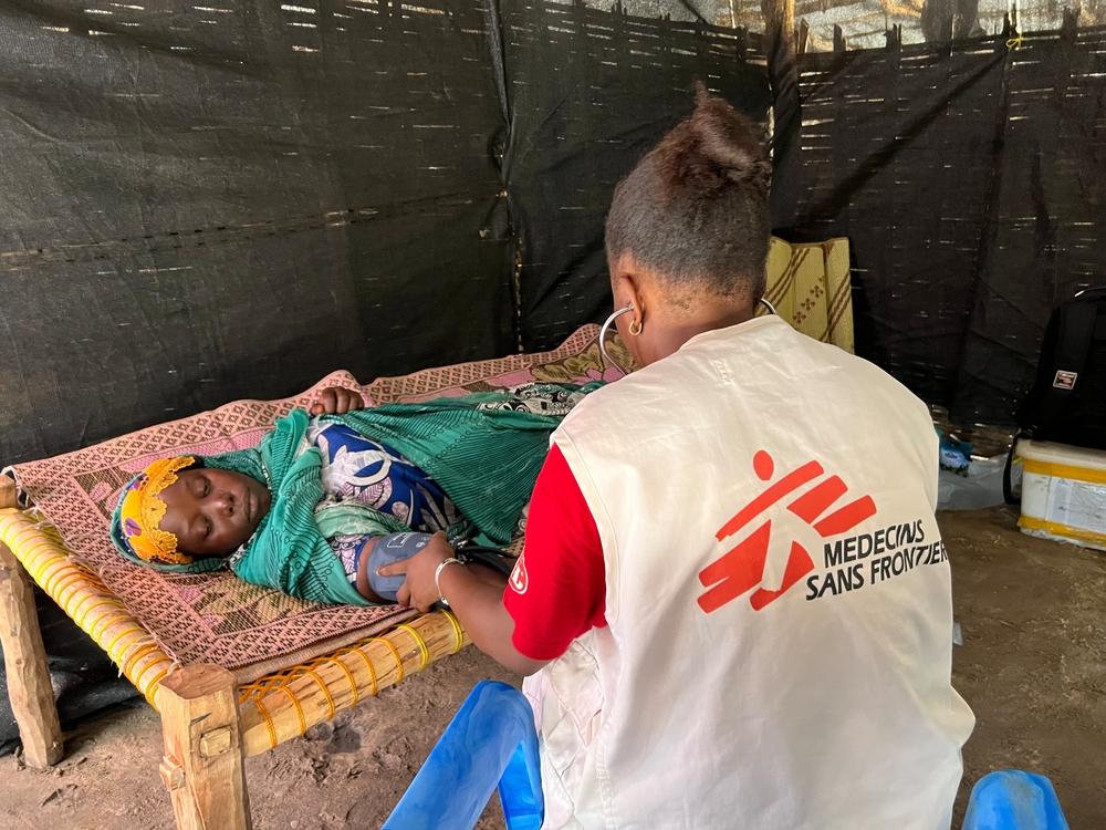 Ismail, 25, who is pregnant with her fifth child, has her blood pressure checked by an MSF medic at the health post in Korsi refugee camp in the town of Birao, in the north of Central African Republic. 
