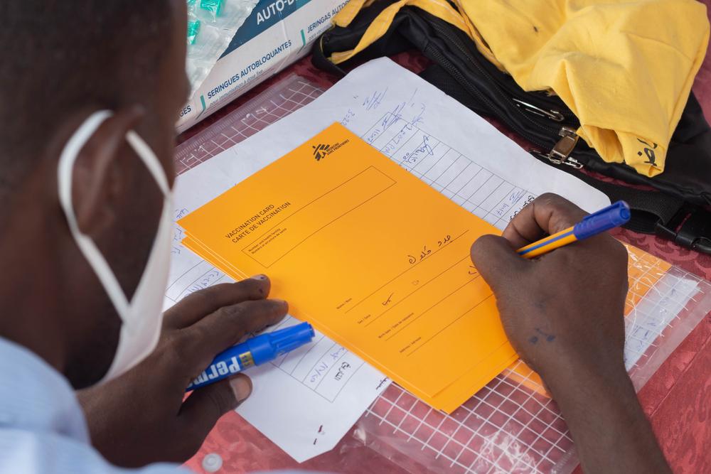 Ministry of Health measles vaccination campaign in Um Sangour camp, White Nile State, Sudan. 