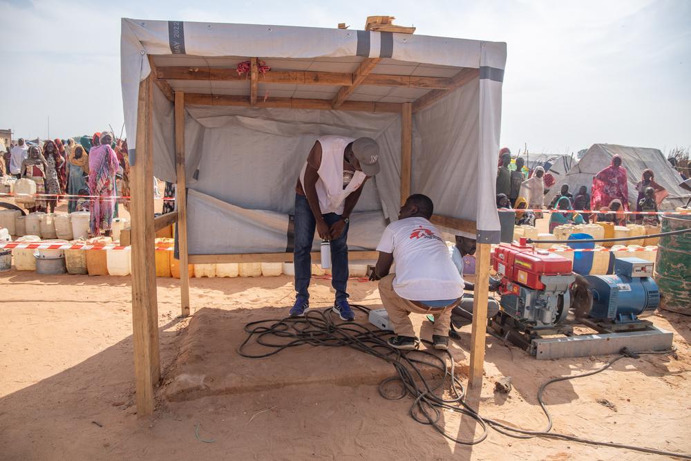 View of the facilities set up by MSF to supply most of the water in the Adre refugee camp. September 2023 
