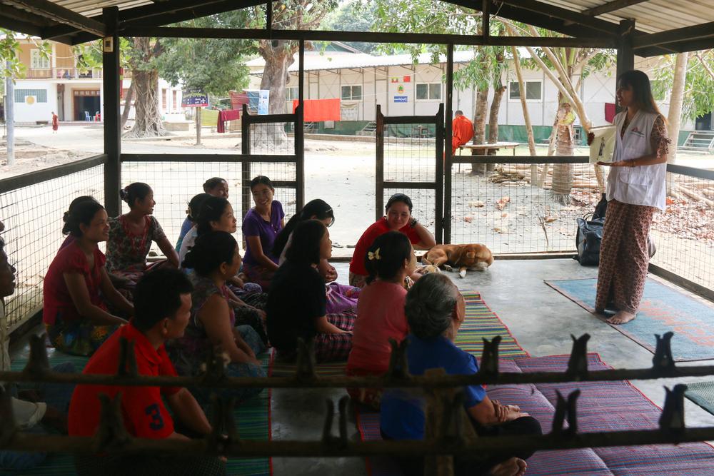 Mental health education sessions given by MSF counsellors and community health workers. This photo was taken before Cyclone Mocha, which increased the need for mental health care. 