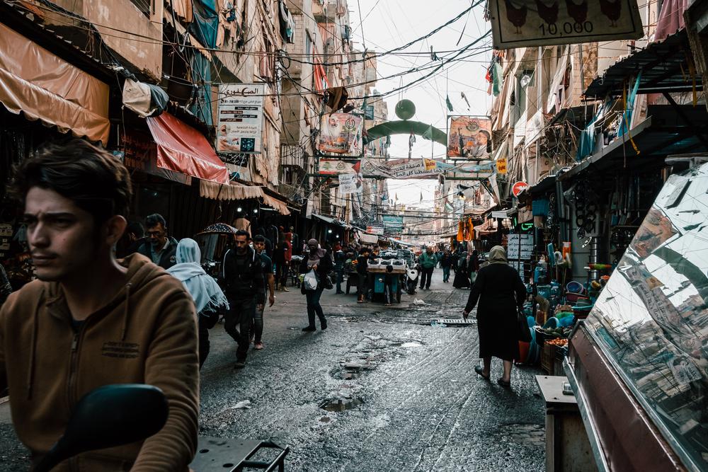 A busy street in Shatila camp, Beirut. December 2020. 