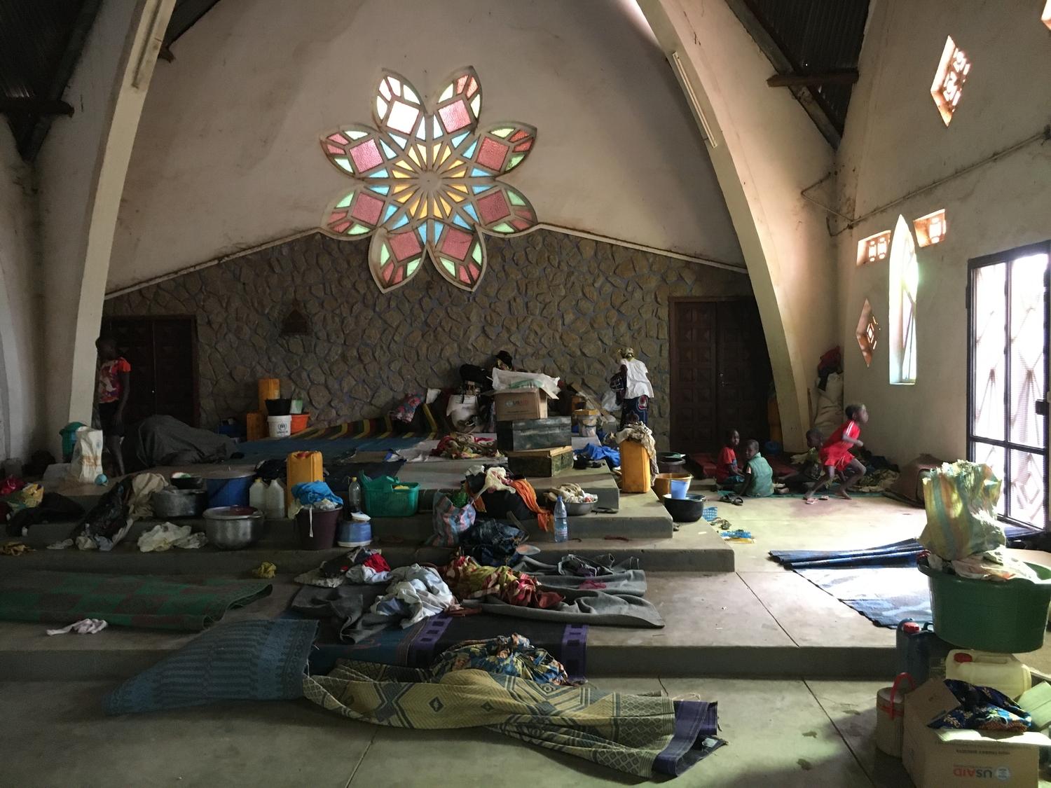 About half of the 8,000 internally displaced people who've fled post electoral violence and attacks in Bouar are currently living in dire conditions in yhe city's former cathedral. Central African Republic. January 2021. 