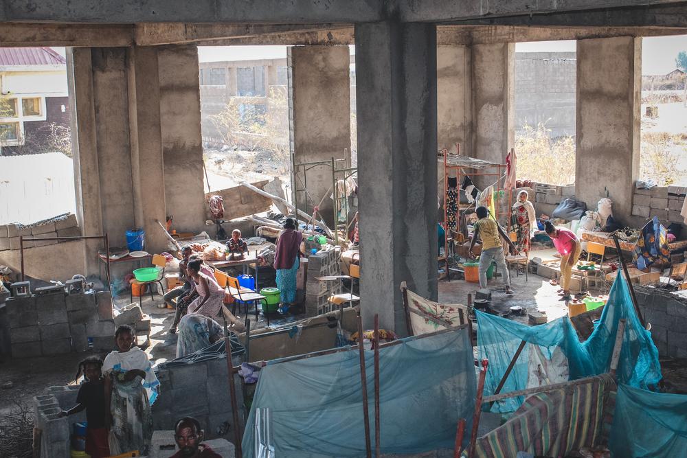 Vue générale du site pour personnes déplacées de l&#039;université de Shire, dans la région du Tigré, février 2021. 