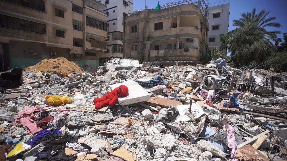 Destruction in Gaza city where Israeli airstrikes killed hundreds since 10 May 2021. 