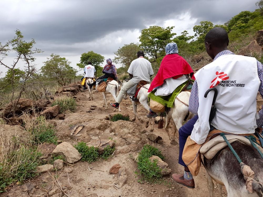 A MSF team comprising of medical assistants, a nurse, a nursing activity manager and project coordinator travel from Koya to Dilli, Jebel Marra region, South Darfur, Sudan, July 2021.