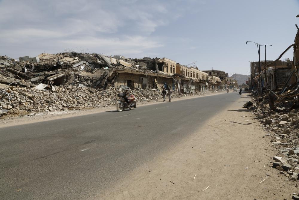 Buildings lie destroyed on 30 October 2015 along Sa'ada Street following intense air strikes. (Image for illustration purposes). 