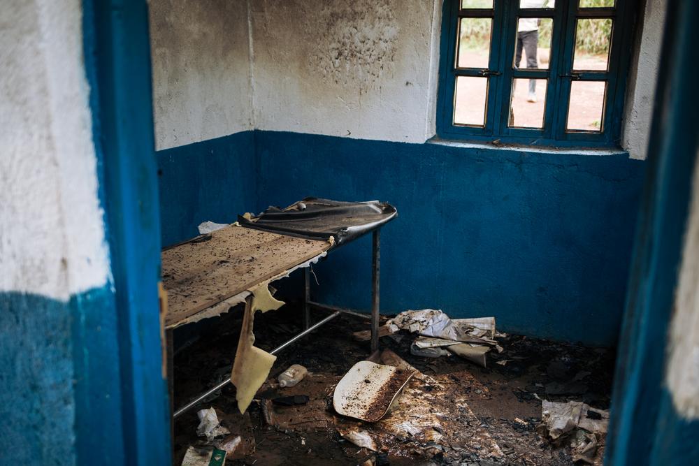 A consulting room in the health centre in Tché that was destroyed and looted by armed men, Djugu Territory, Ituri Province, 12 November 2019. 