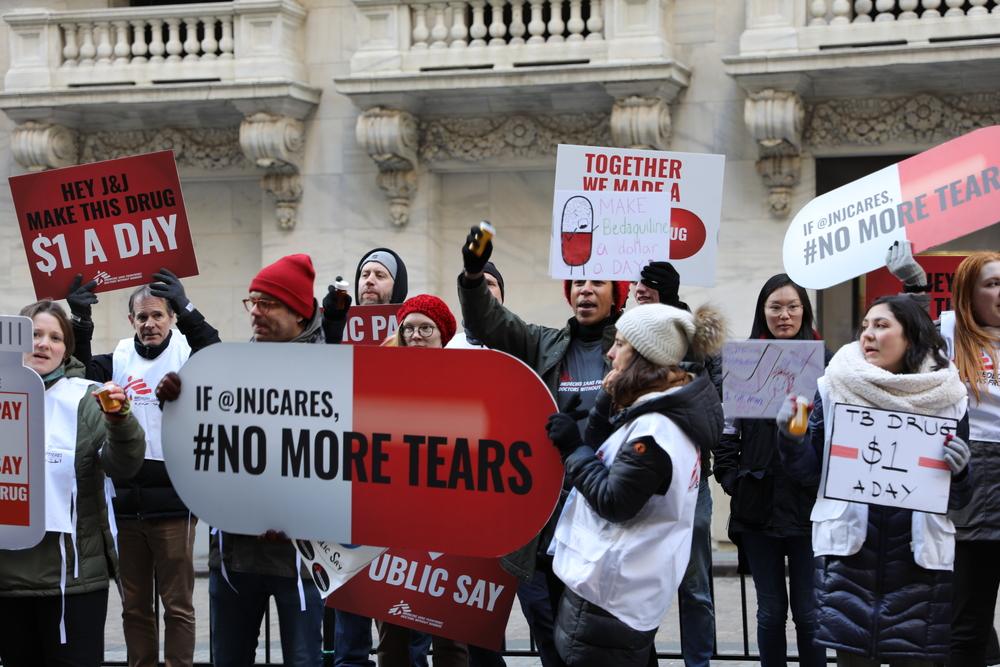 Demonstration organised by MSF in 2020 outside the New York stock exchange to demand a reduction in the price of bedaquiline. 