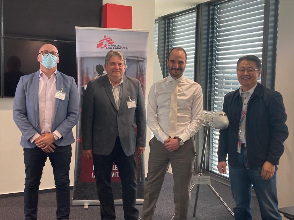 From left to right: MSF Luxembourg Director General, Mr. Roger Martinez-Dolz, MSF Luxembourg President, Dr. Guy Berchem, MSF International President, Dr. Christos Christou, and Cargolux CEO, Mr. Richard Forson.