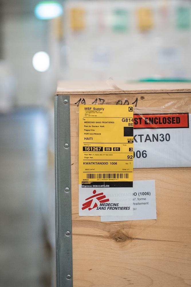 Cargaison préparée par MSF Supply à Bruxelles à destination d'Haïti. Aout, 2021 © MSF