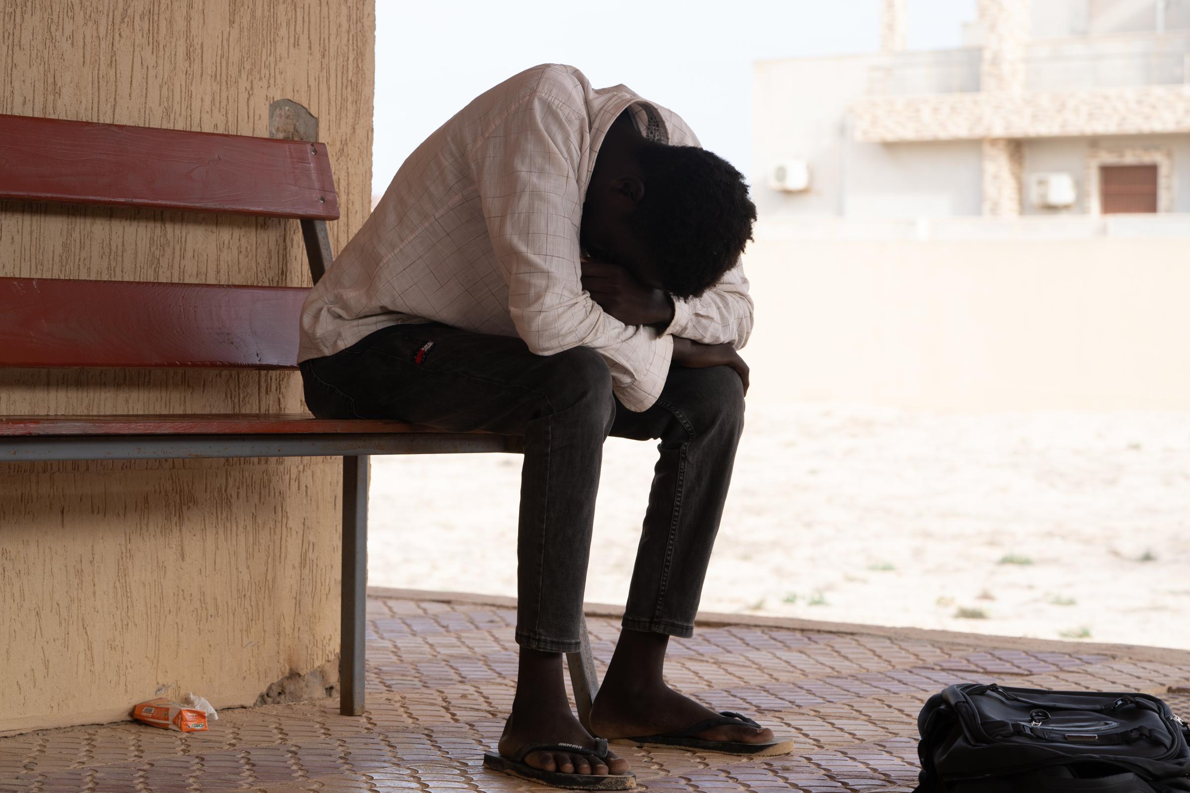 A man is waiting in one of the health centers where MSF provides care in the city of Zuwara, west of Libya.