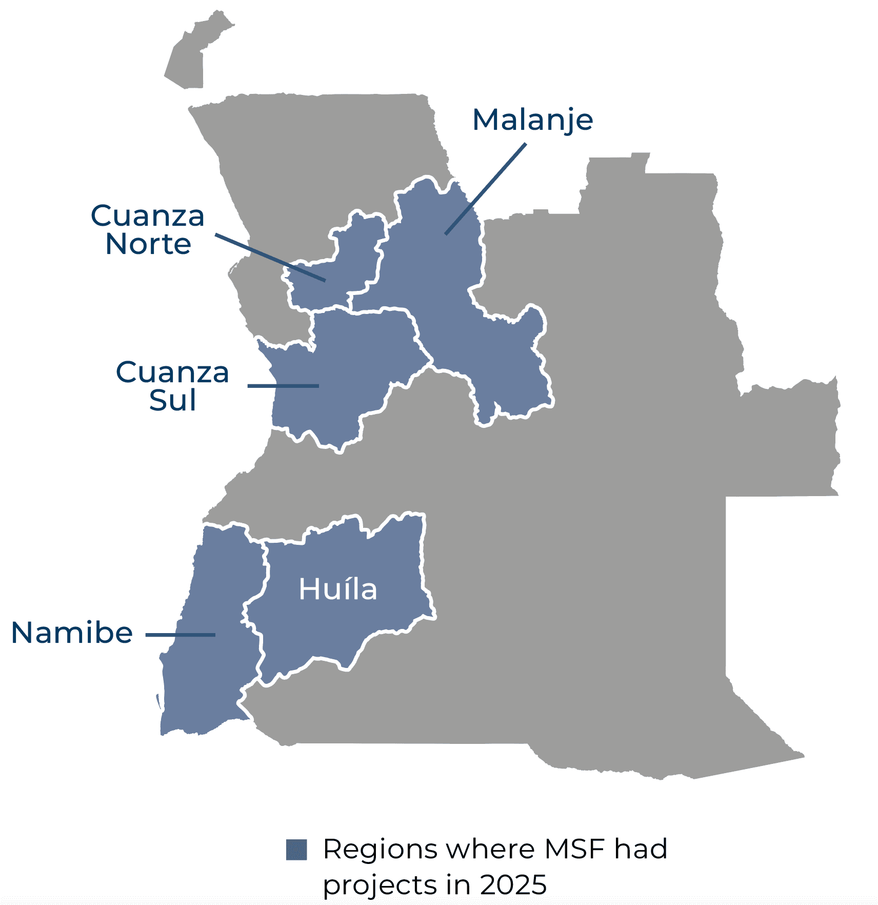 Carte des activités de MSF en Angola en 2025 © MSF