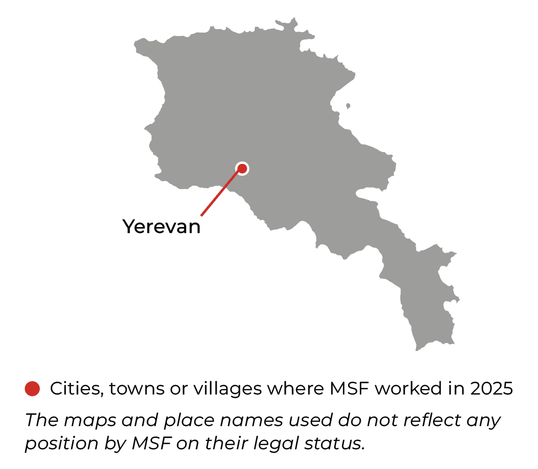 Carte des activités de MSF en Arménie en 2025 © MSF