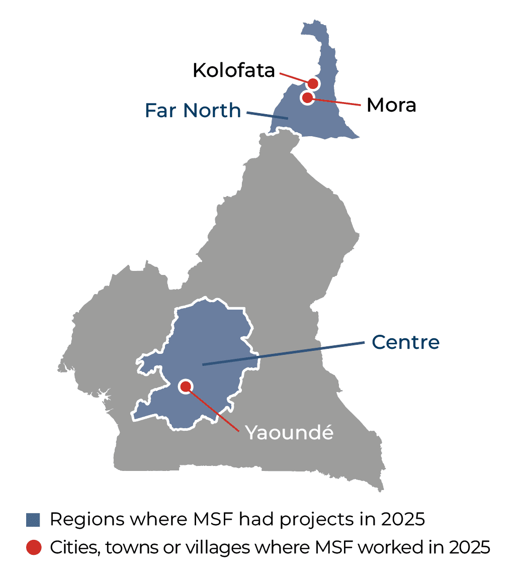 Carte des activités de MSF au Cameroun en 2025 © MSF