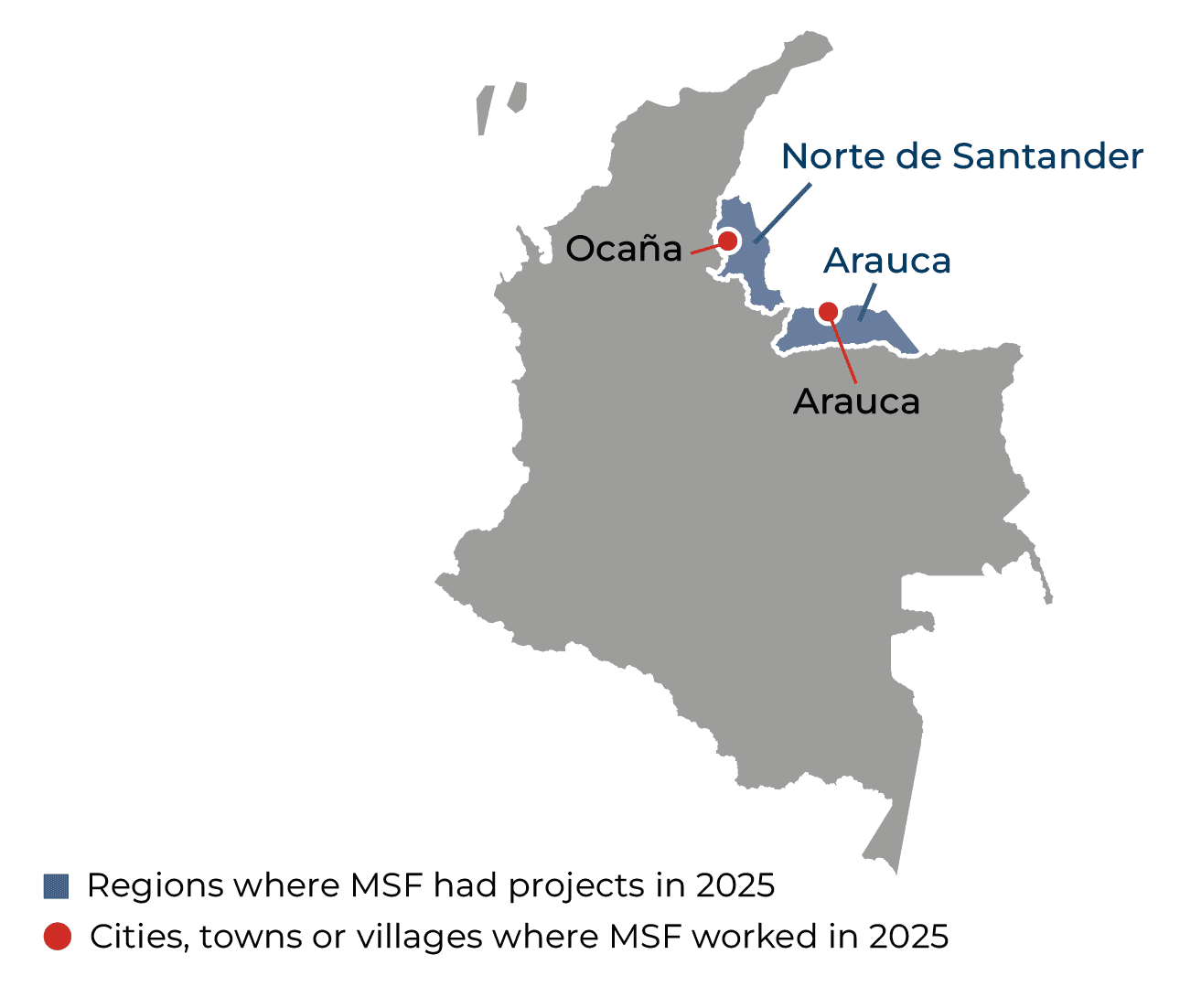 Carte des activités de MSF en  Colombie en 2025 © MSF