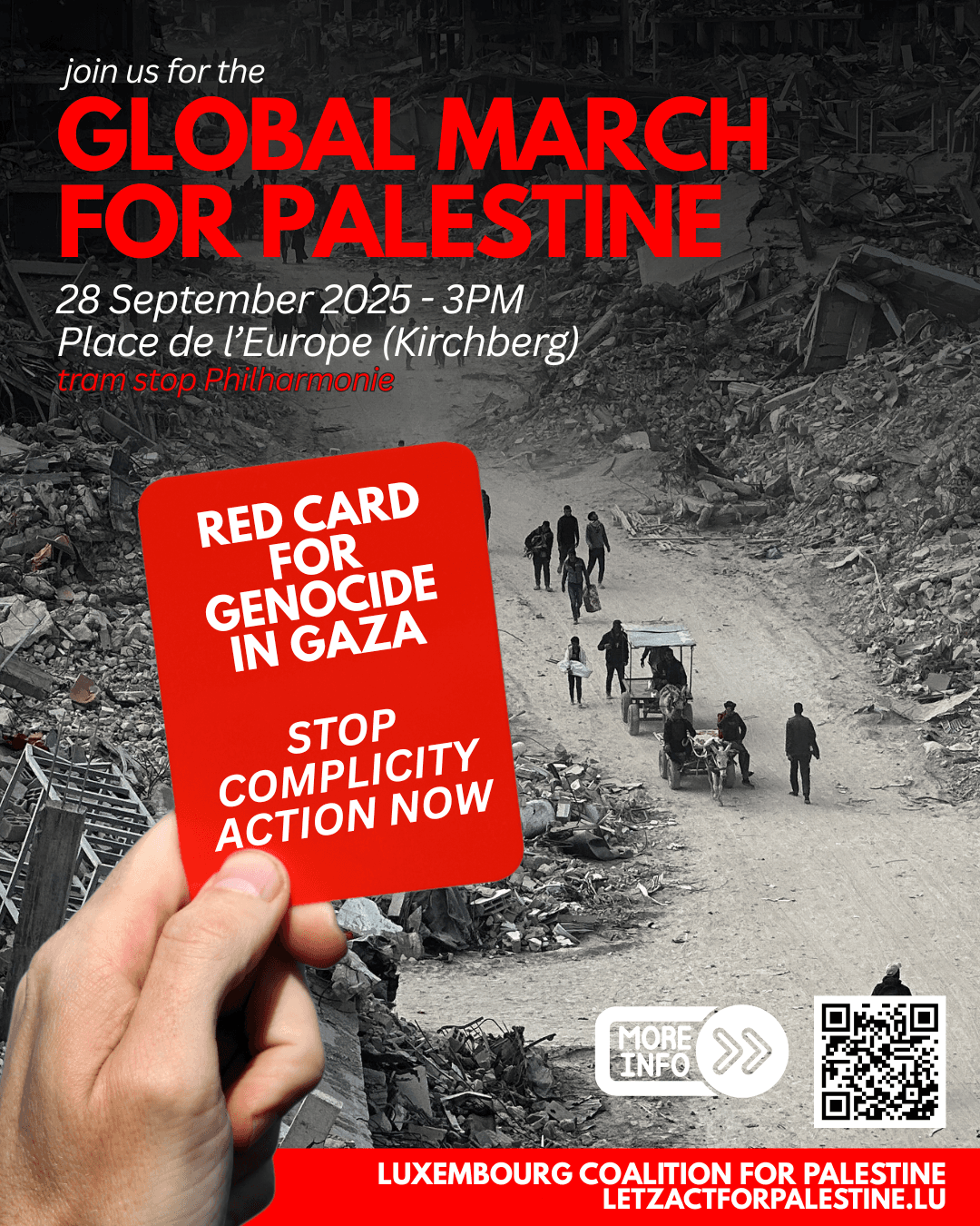 Affiche de la "Global march for Palestine" 28 septembre 2025 Luxembourg