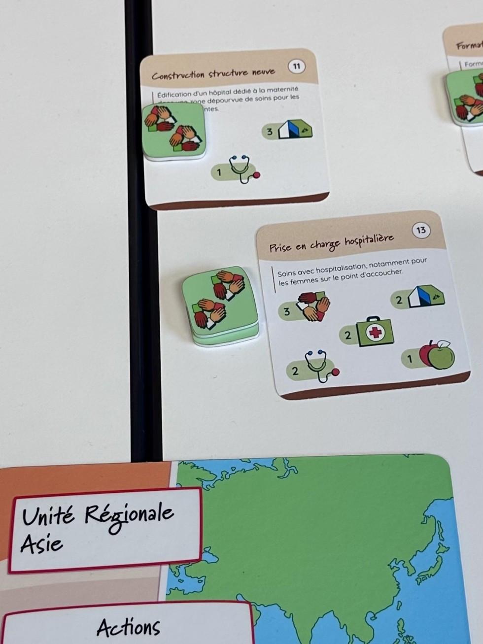 Cartes unité régionale et projet du jeu de plateau MSF