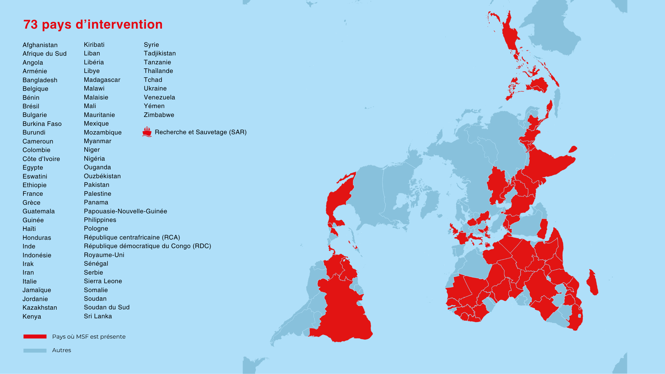 Carte avec les pays d'intervention de MSF en 2025 © MSF