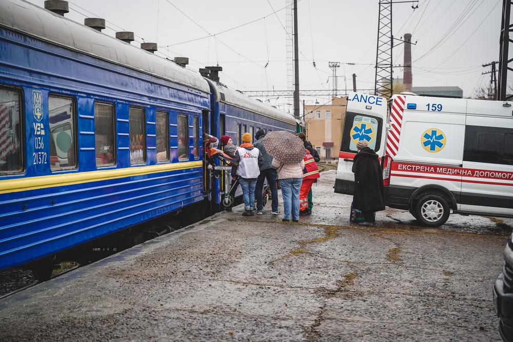 Arrival of the medical train in Lviv. 1 April 2022. Ukraine 