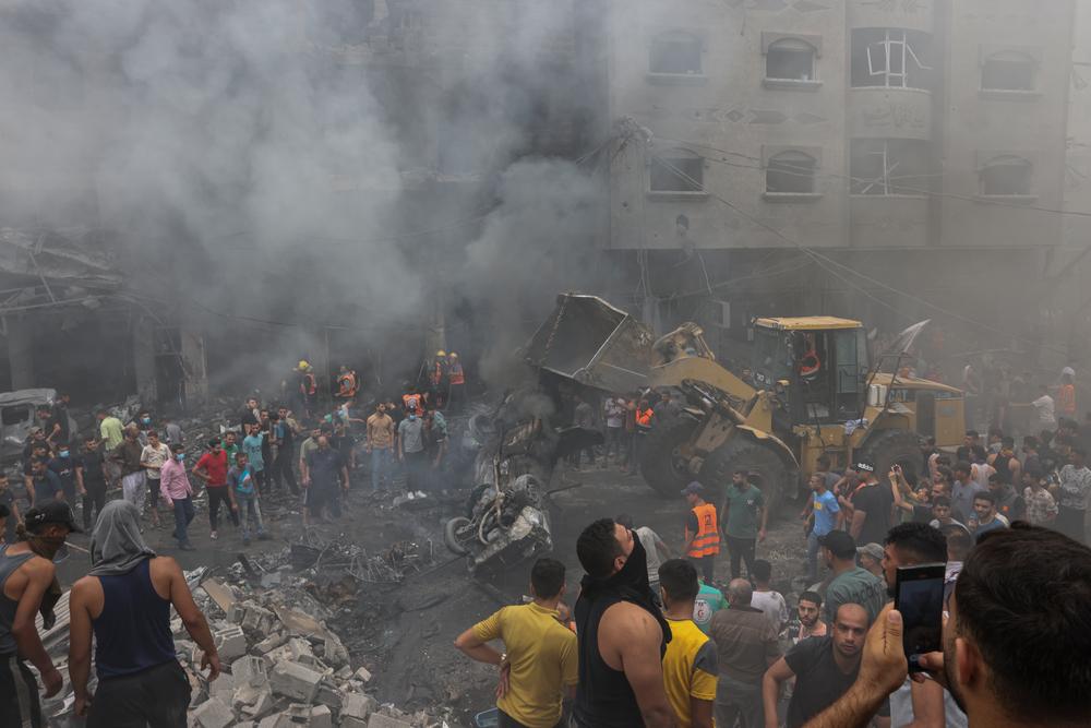 Des zones de Gaza sont détruites après des attaques aériennes. 09/10/2023 