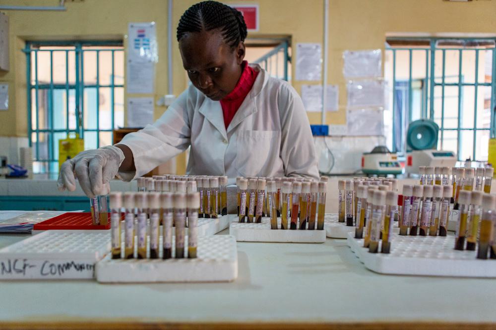 Gestion avancée du VIH à Homa Bay Prélèvement d&#039;échantillons de sang à l&#039;hôpital de Ndiwah. La plupart des échantillons sont envoyés à Kisumu où se trouve le laboratoire de sang. 