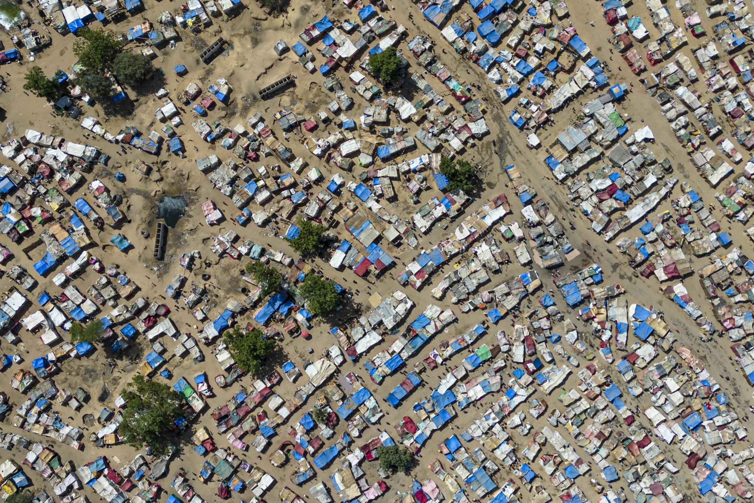 Vue aérienne du camp de déplacés de Ngueli, N'Djamena, Tchad